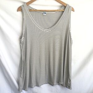 Old Navy White Black V Neck Luxe 2X striped Tank Top